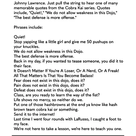 NIB JOHNNY LAWRENCE TALKING COBRA KAI SHELF TALKER 12” COLLECTIBLE